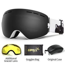 Ski Goggles COPOZZ ski goggles with case and yellow lens UV400 anti fog spherical glasses mens goggleslensbox set 231117