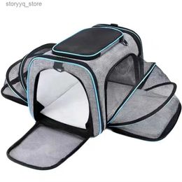 Cat Carriers Crates Houses Pet Bag Portable Breathable Foldable Dog Carrier Bags Outgoing Outdoor Travel Pets Cats Handbag Safety Zippers Q231117