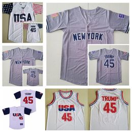 Moive Baseball US New York 45 Edworder Trump Jersey Mens White Grey All Stitched Retro Cooperstown Cool Base Retire Sport Breathable Pure Cotton Sewn On