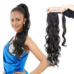 28inch Wavy Synthetic Long Straight Ponytail Curly Wrap Around Ponytail Hairpiece Wrap on Hair Extensions