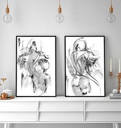 2pcs Black White Canvas Oil Painting Abstract Sexy Women and man Pictures Print Minimalist Bedroom Home Decor Wall Art Printed No 5852509