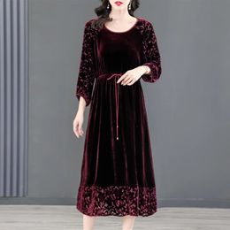 Basic Casual Dresses High Quality VNeck Velvet Dres Korean Fashion Plus Size Long Dress Ladies Vintage Velour Pullover Party Spring 231118