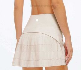 2023 Designer Lu lemons Women Sport Yoga Skirts Running Shorts Solid Color Pleated Tennis Golf Skirt Anti Exposure Fitness Short 6 lu-lu XPFB