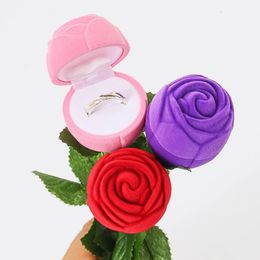 10PC Jewellery Boxes Creative Rose Jewellery Box Romantic Velvet Wedding Ring Box Engagement Valentine's Day Jewellery Packaging Box 231118