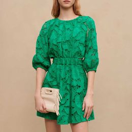 Casual Dresses Maje Crochet Embroidered Skirt Fitted Backless Green Skirt for Women