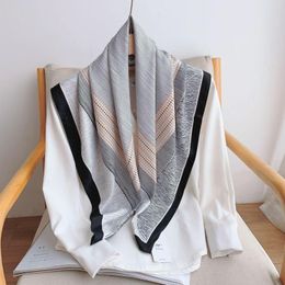 Scarves 90 90CM Women Silk Big Square Scarf Print Design Fashion Scarve Shawl Ladie Headscarf Beach Towel Foulard