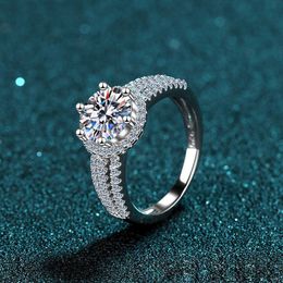 Band Rings COSYA S925 Sterling Silver Moissanite Wedding Rings 8MM for Women White Gold Plated 6 Prong 23CT Full Diamond Ring Fine Jewellery AA230417