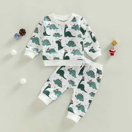 Sets 2022-10-10 Lioraitiin 0-3Years Toddler Baby Boy Girl 2Pcs Autumn Clothing Set Sleeve Animal Dinosaur Printed Top Long Pants P230418