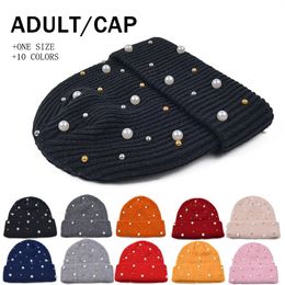 Women Pearl Knitted Hats Winter Crochet Knitting Caps Fashion Diamond Ski Warm Beanies Unisex Party Hats Q756