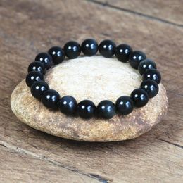 Charm Bracelets 8-16mm Black Obsidian Natural Stone Beaded Bracelet Handmade Women Men Jewellery Strand