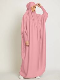 Ethnic Clothing Muslim Women Jilbab Prayer Dress Hooded Abaya Smocking Sleeve Islamic Clothing Dubai Saudi Black Robe Turkish Modesty 230417