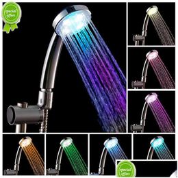 Bathroom Shower Heads Head Led Rainfall Sprayer Matically Color-Changing Temperature Sensor Water Saving Showerhead For Drop Deliver Dhfnm