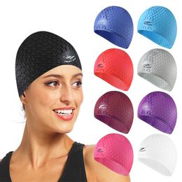 Swimming caps New Ultrathin Silicone Swimming Cap Men Women Plus Size Adults Swimming Hat Elastic Ear Protection Long Hair Sports Caps P230418