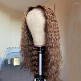 Highlight Curly 13x6 Lace Front Human Hair Wigs With Baby 8-26 Inches Brazilian Bleached Knots LIN MAN