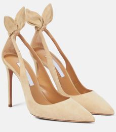 Luxury designer sandal women pumps Aquazzura- BOW TIE PUMP Suede leather pointed toe cutout slingback lady wedding bride dress shoes EU35-43