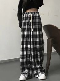 Women's Pants Capris Emo Pants Aesthetic Plaid Checked Printed Women Korean Fashion Vintage Baggy Trousers Female Wide Leg Harajuku Loose Sweatpants 230418