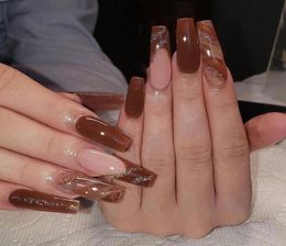 False Nails Long Coffin DIY French Ballerina Fake Women Full Cover Nail Tips Press On With Glue AccessoriesFalse9929391