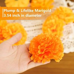 Decorative Flowers 3.9inch Marigold Artificial Day Of The Dead Flower 50Pcs Fake Head For Garland Making