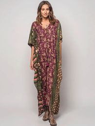 Women's Swimwear Boho Dress V Neck Beach Cover Up Pareo Maxi Dress Women Long Summer Dress Swimsuit Cover Up Robe Plage Kaftan Dress Beachwear 230417