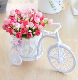 Vases Rattan Bike Vase with Silk flowers Colourful Mini Rose flower Bouquet Daisy Artificial Flores For Home Wedding Decoration Y23