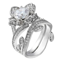 Wedding Rings 2023 Women Engagement Ring Lotus Flower Silver Color Titanium Steel Jewelry