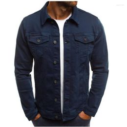 Men's Jackets Spring And Autumn Men's Denim Jacket Casual Cotton Breathable Slim Solid Color Cardigan Button Workwear