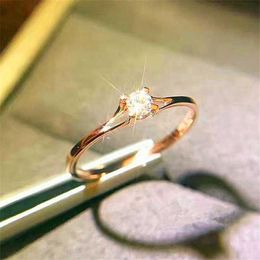 Band Rings Milan Girl Crystal Zircon Ring Cute Small Silver Rose Gold Finger Ring Women's Commitment Engagement Simple Ring Fashion Jewelry AA230417