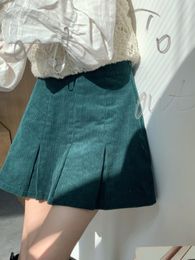 Skirts HOUZHOU Casual Pleated Skirt Corduroy High Waist Preppy Style Mini Skirt Women Streetwear Autumn Winter Solid Korean Fashion 230418