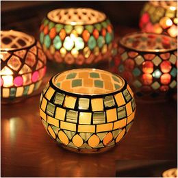 Candle Holders Round Glass Colorf Mosaic Candlestick Christmas Home Table Decoration Ornament Drop Delivery Garden Dhgarden Dhk7Z