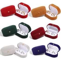 10PC Jewellery Boxes Double groove luxury velvet wedding ring box oval flip Jewellery box couple engagement ring Organiser Jewellery packaging box 231118