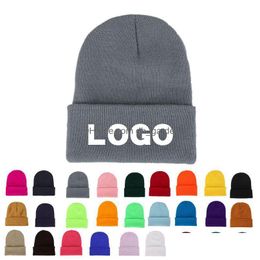 Beanie/Skull Caps Pure Color Knitted Hats Men And Women Outdoor Warm Hat Embroidery Wool Simple Beanie Cap Custom Logo Drop Dhgarden Dhyau