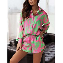 Women's Sleepwear Shorts Suit Women's Summer Pyjama Set 2 Pcs Print Ladies Long Sleeve Sleepwear Suit Single Breasted Pijama Suit For Female 230418