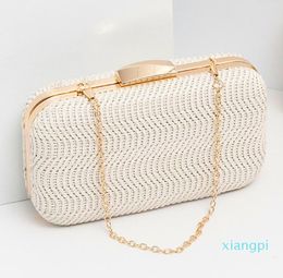 Designer-Evening Bags Straw Women's Bag White Clutch Woven Handbags PU Party Shoulder Phone Purses Fashion 2023