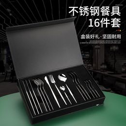 Dinnerware Sets Stainless Steel Tableware Set Steak Knife Fork Spoon 16pcs Gift Box Western Gold Cutlery