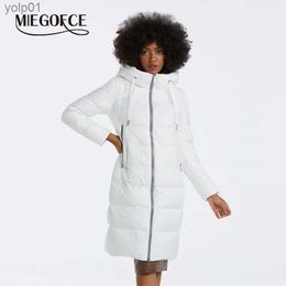 Women's Down Parkas MIEGOFCE 2023 New Winter Elegant Women Long Cotton Jacket Hooded Warm Windproof Fe Coat Zipper Stand Collar Parka D20680L231118