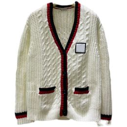 418 2023 Summer Womens Sweater Long Sleeve Cardigan White V Neck Fashion Striped Clothes ZHEN88