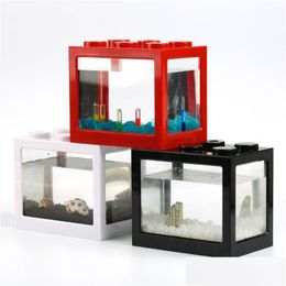 Aquariums Creative Home Aquarium Fish Tank Mini Goldfish Jar White Building Blocks Preposition Cylinder Landscape Drop Delivery Home G Dhmxg