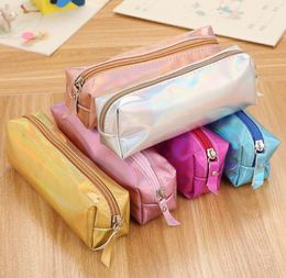 Holographic Laser Pencil Bag Colourful Pu Leather Pen Case Kawaii Cute Student Supplies Lovely Coin purse Waterproof School makeup Case Stationery Box