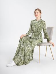 Casual Dresses Fashion Summer Floor Length maxi woman robe print Acetate satin fabric woman clothes 230417