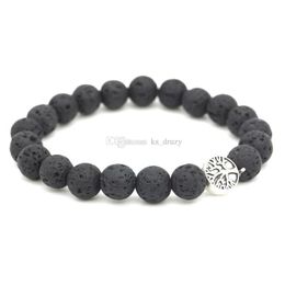 Charm Bracelets Tree Of Life Charms 8Mm Black Lava Stone Beaded Bracelet Essential Oil Diffuser Volcanic Rock Hand Strings Drop Deli Dh0Vt