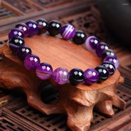 Strand Purple Striped Agate Beaded Elastic Cord Bracelet Energy Healing Bangle Gifts For Men And Women Wholesale Drop Jewelry