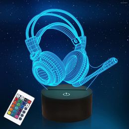 Night Lights Headphone 3D Light Creative Headset 16 Colour Changing Illusion LED Lamp Game Room Decor Earphone Birthday Xmas Gifts
