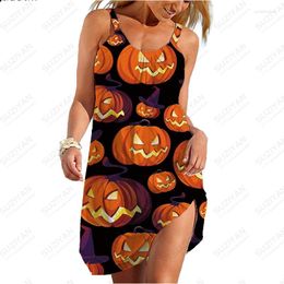 Casual Dresses 023 Fashion Summer Women's Halloween Pumpkin Flower 3D Printed Beach Skirt With U Neck Short Sleeve A-line