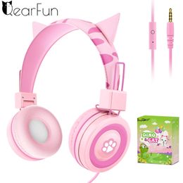 Cell Phone Earphones Kids Headphones With Microphone Cute Cat Ear Children Headset For Girls Boys Adjustable Wired Gifts 231117