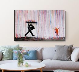 Abstract Graffiti Art Man With Umbrella Canvas Painting Nordic Posters And Prints Wall Art Picture For Living Room Bedroom Decor1531731