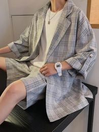 Men's Tracksuits Gmiixder Half Sleeve Blazer Suits for Men Women Korean High Street Elegant Set Unisex Handsome Loose Shirt Suit Shorts 2pcs 230418