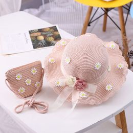 Summer little Daisy children's straw hat set travel sunscreen hat travel sun hat shade hat + bag