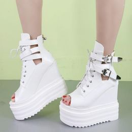 Sandals European Wedges With High-heeled Women 13CM Muffin Thick-bottom Fish Mouth Internal Cool Boots Women's Shoes
