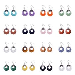 Fashionable Natural Crystal Gemstone Charm Earring for Women Coin Ping Buckle Reiki Healing Jewelry Earring