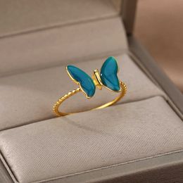 Band Rings Glowing In Dark Rings For Women Stainless Steel Classic Luminous Butterfly Ring 2022 Trend Aesthetic Couple Jewellery Gift anillos AA230417